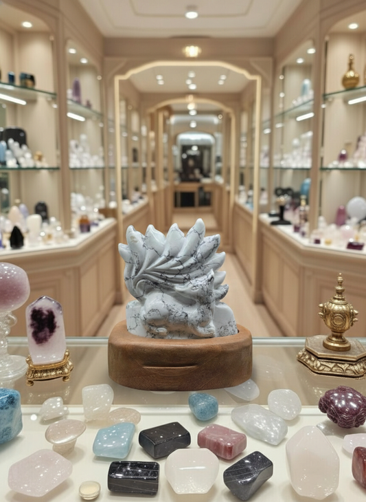 月紋靈狐白松石九尾狐雕塑