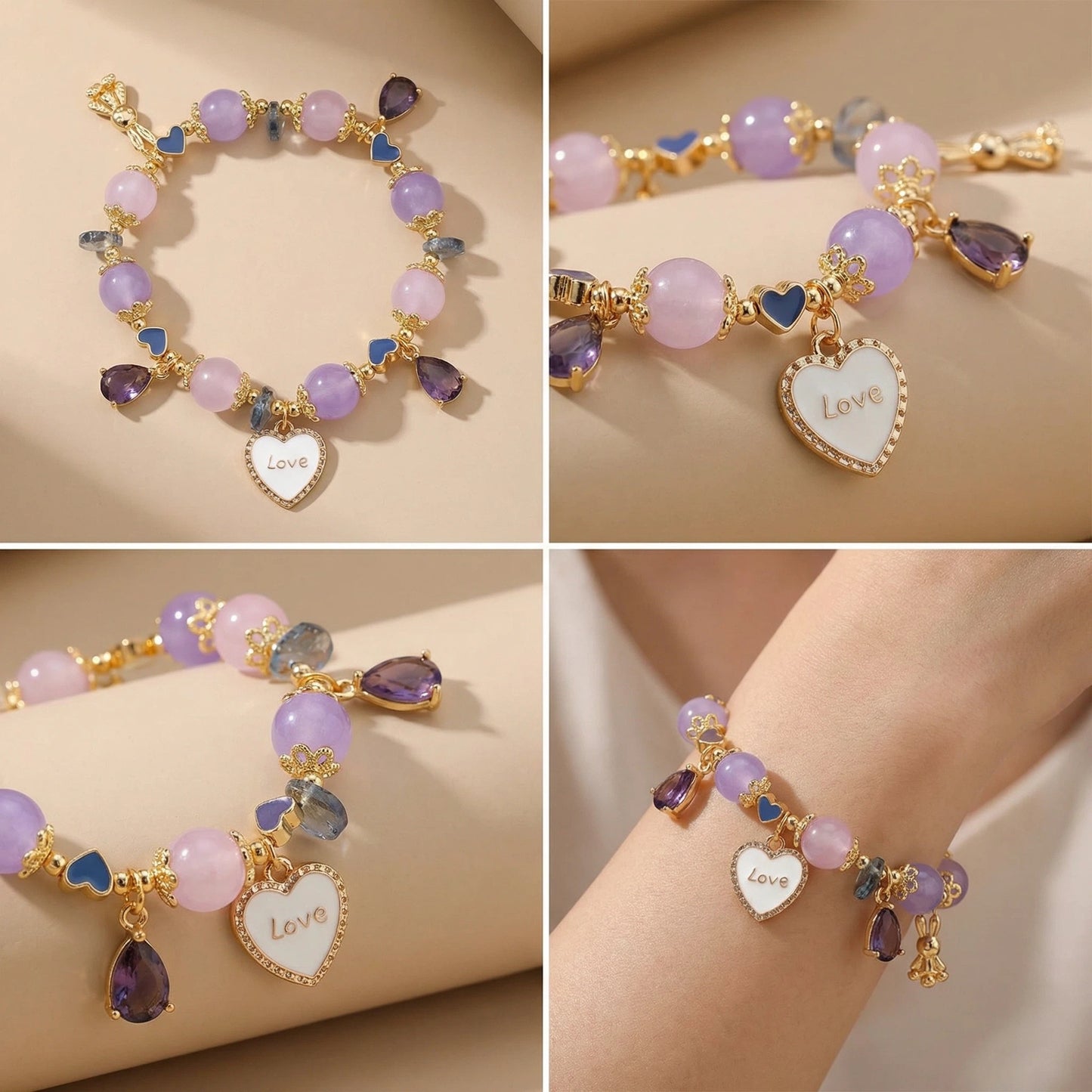 Whispers of Love Bracelet 愛語低語手串 – 薰衣草玉、粉晶與紫水晶 帶來愛、優雅與天使守護