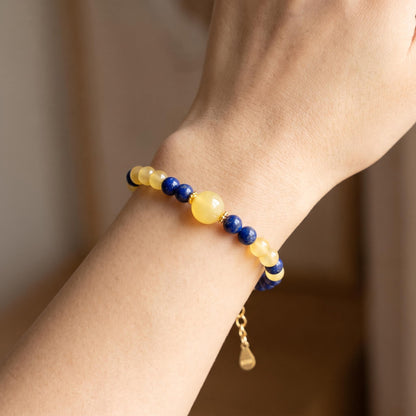 Celestial Harmony Bracelet: Lapis Lazuli & Beeswax Amber