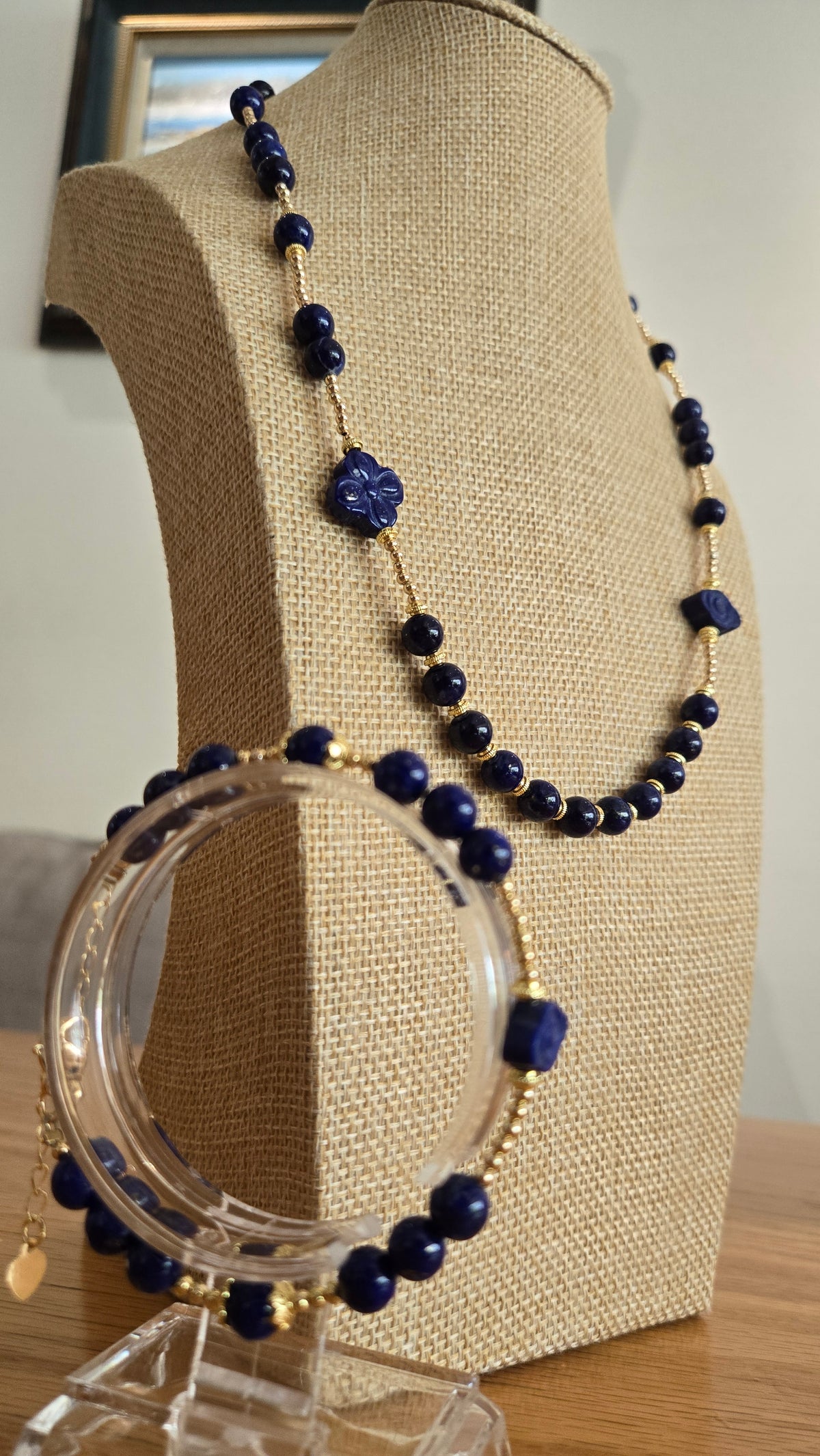 Natural Lapis Lazuli Necklace & Bracelet Set