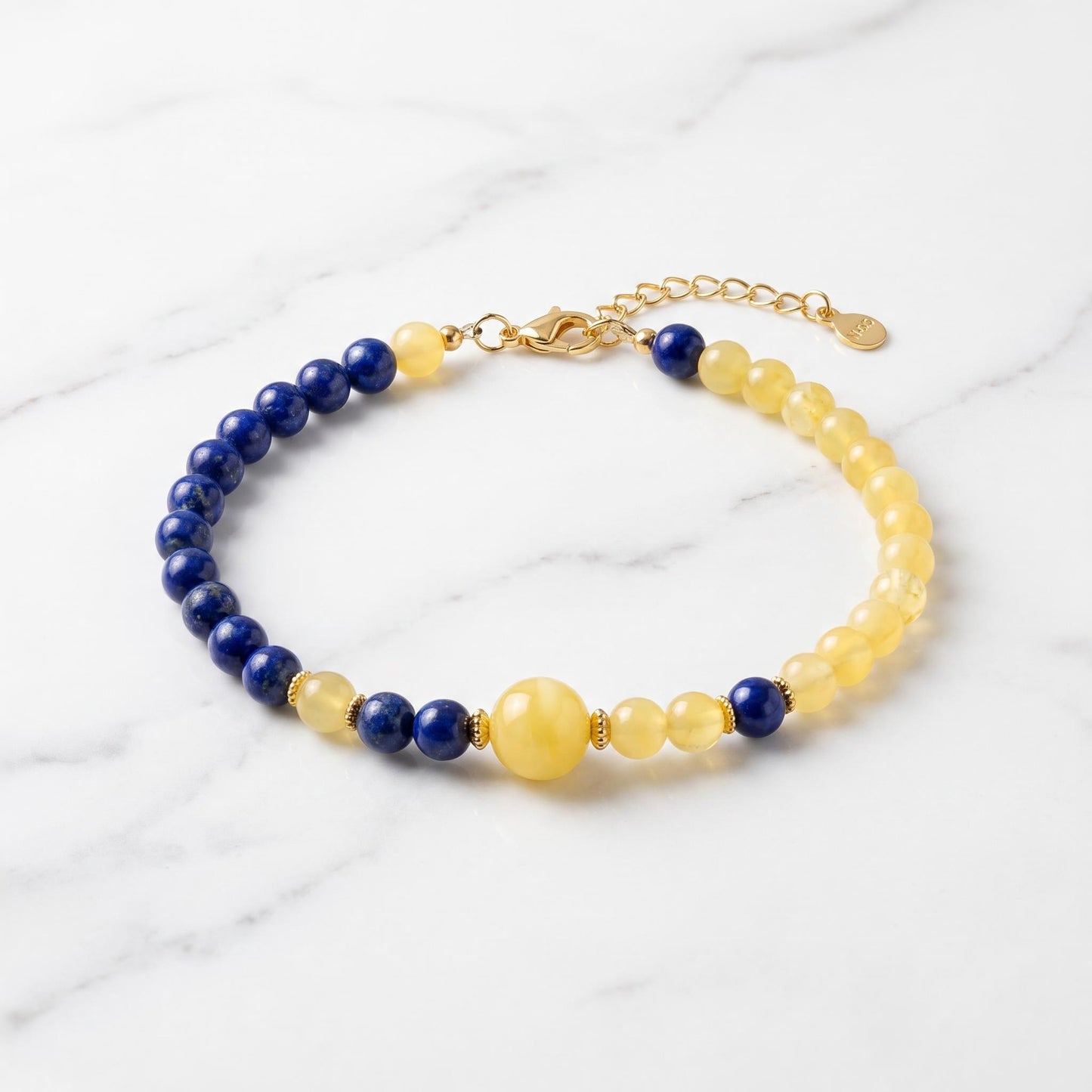 Celestial Harmony Bracelet: Lapis Lazuli & Beeswax Amber