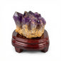 Amethyst cluster with wooden tray