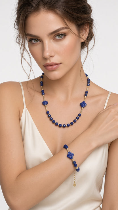 Natural Lapis Lazuli Necklace & Bracelet Set