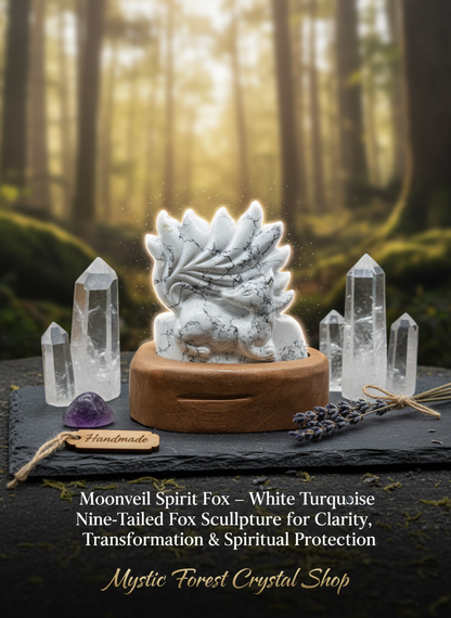 Moonveil Spirit Fox – White Turquoise Edition: Moonveil Spirit Fox Guardian Statue in White Turquoise 🦊