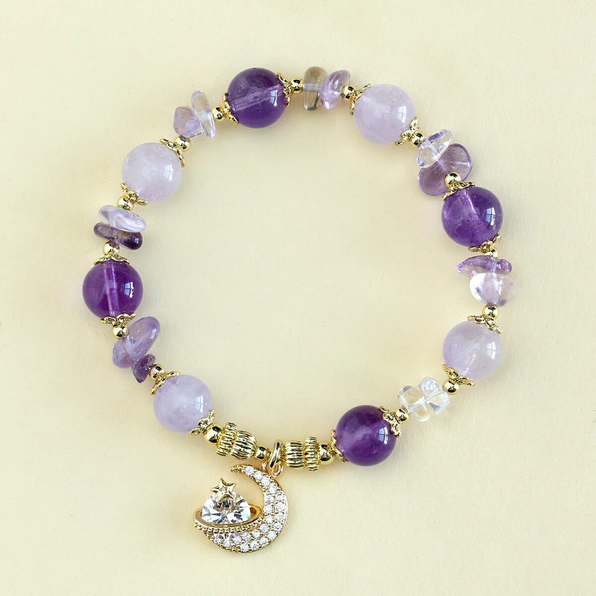 Moonlit Serenity Bracelet 月光靜謐手鍊- 紫水晶與薰衣草紫晶星月吊墜
