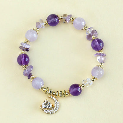 Moonlit Serenity Bracelet 月光靜謐手鍊- 紫水晶與薰衣草紫晶星月吊墜