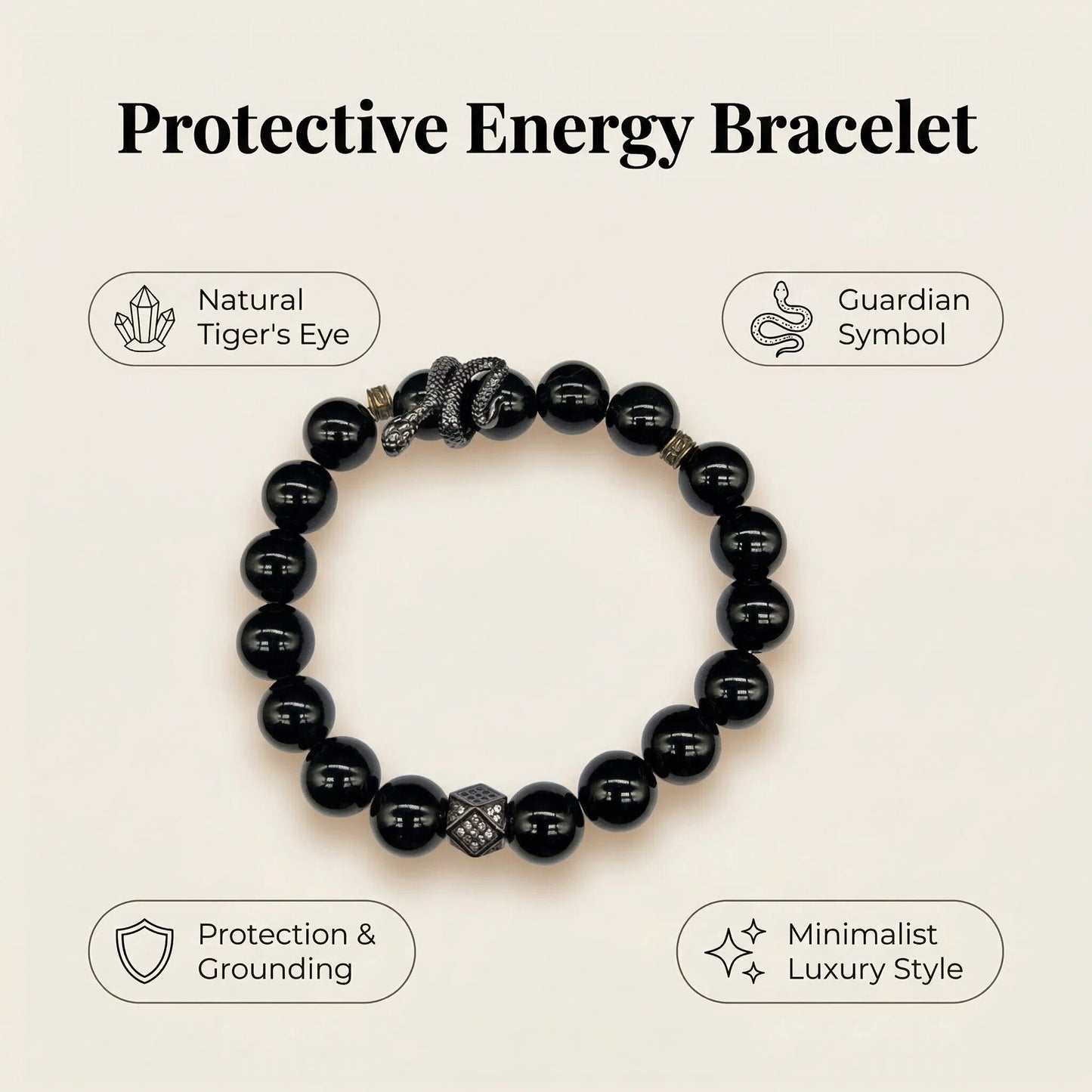 Obsidian Guardian Snake Bracelet