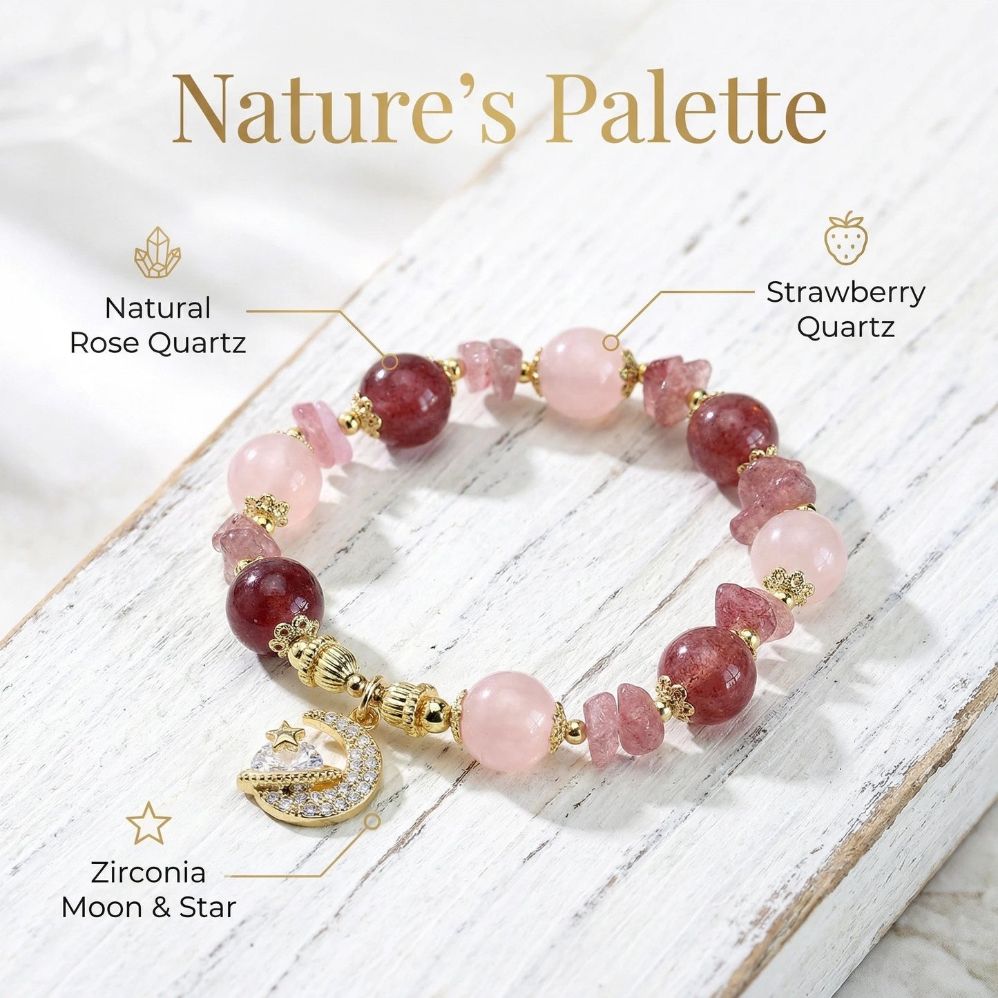 Cosmic Heart Bloom Bracelet - Strawberry Quartz and Rose Quartz to Awaken Love and Attraction