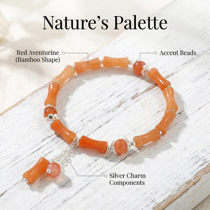 The Bamboo Vitality Bracelet, featuring red aventurine and silver accents, brings dynamic, powerful, and flowing energy.