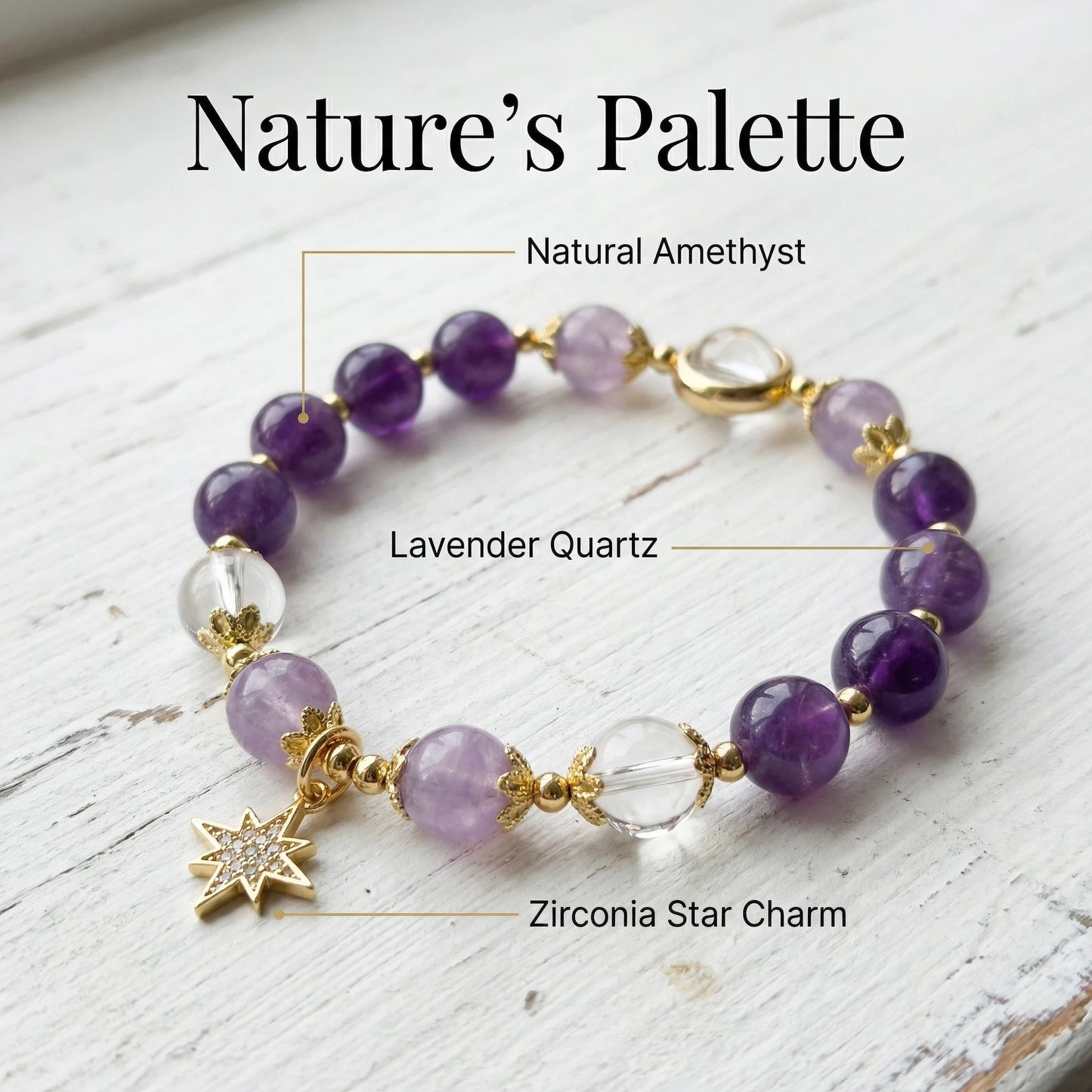 Polaris Wisdom Bracelet - Amethyst and Clear Quartz enhance intuition and clarity.