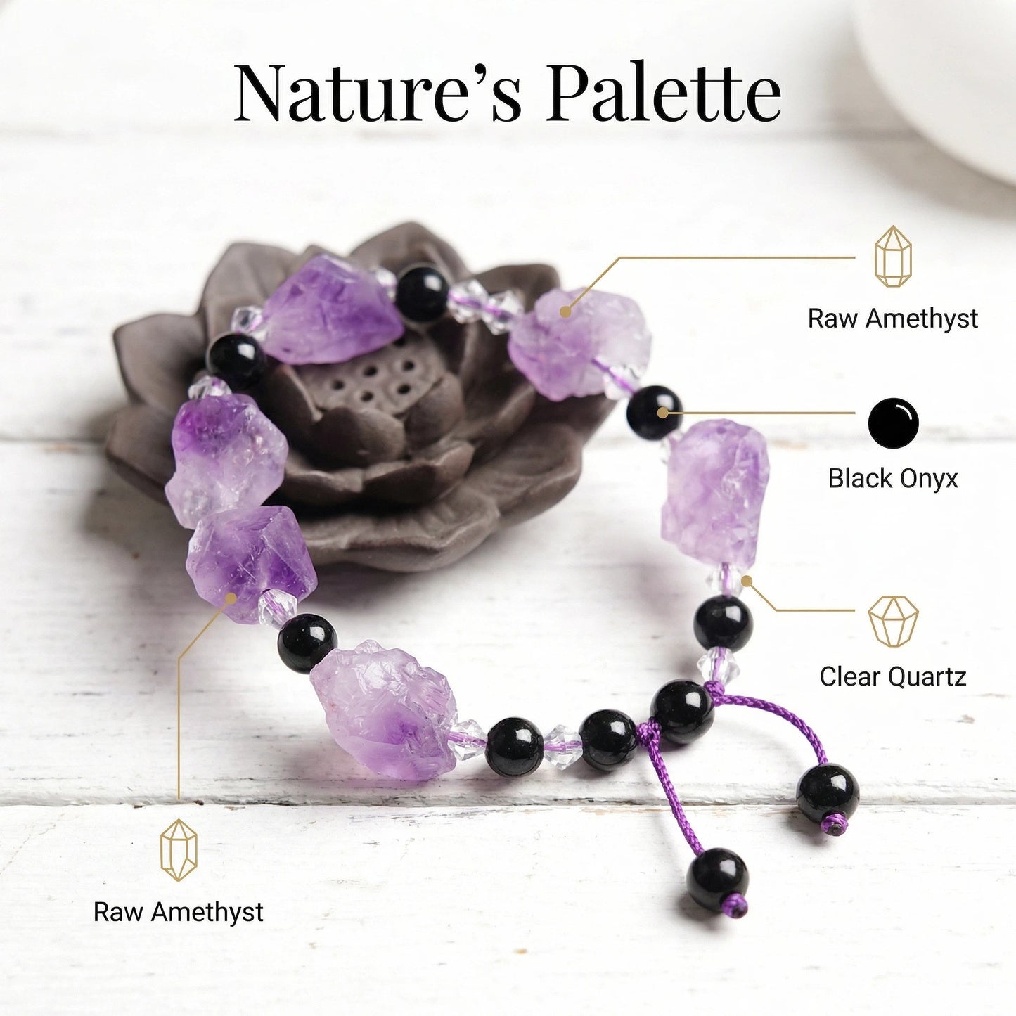 Mystic Veil Bracelet – Raw amethyst brings intuition, stability, and spiritual clarity.