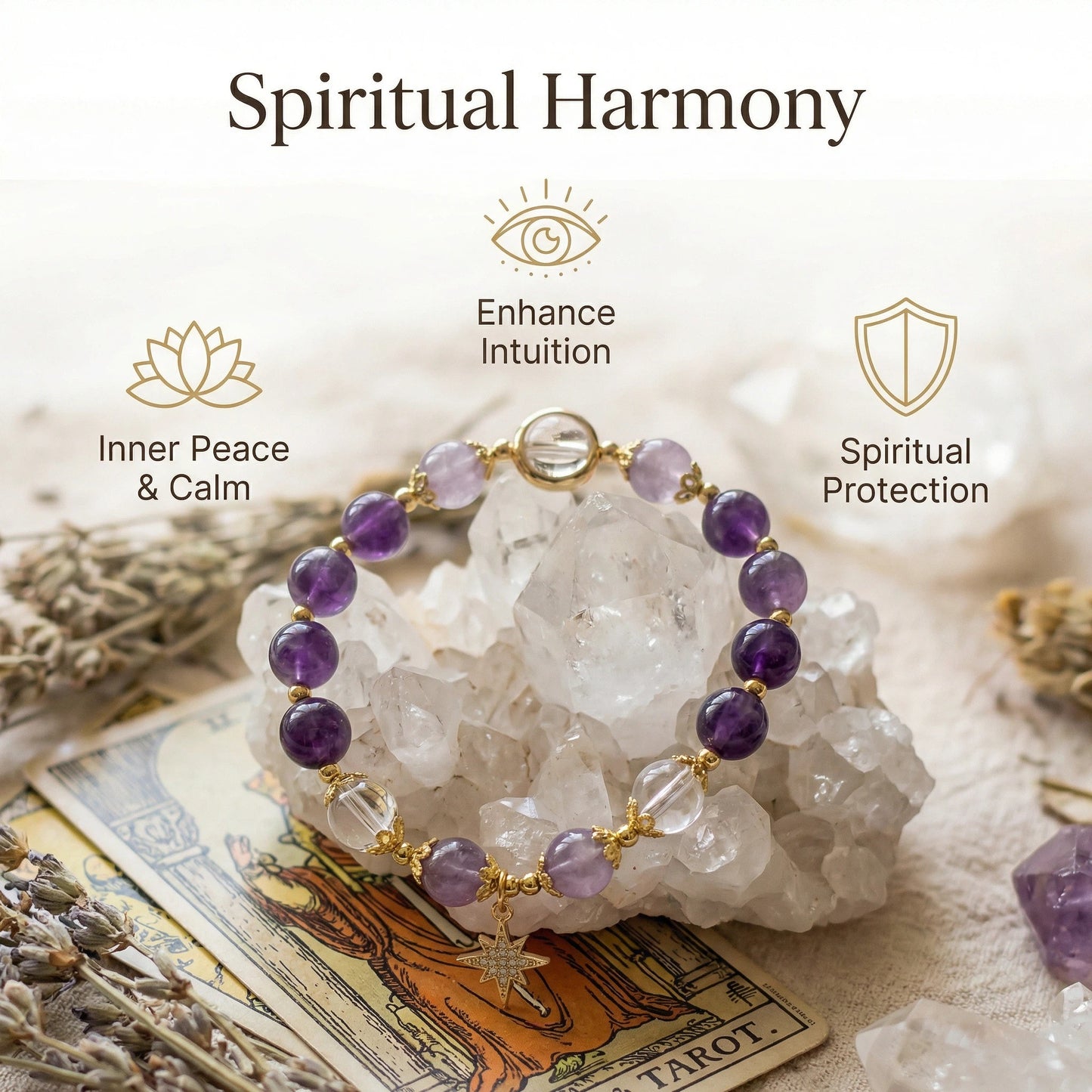 Polaris Wisdom Bracelet - Amethyst and Clear Quartz enhance intuition and clarity.