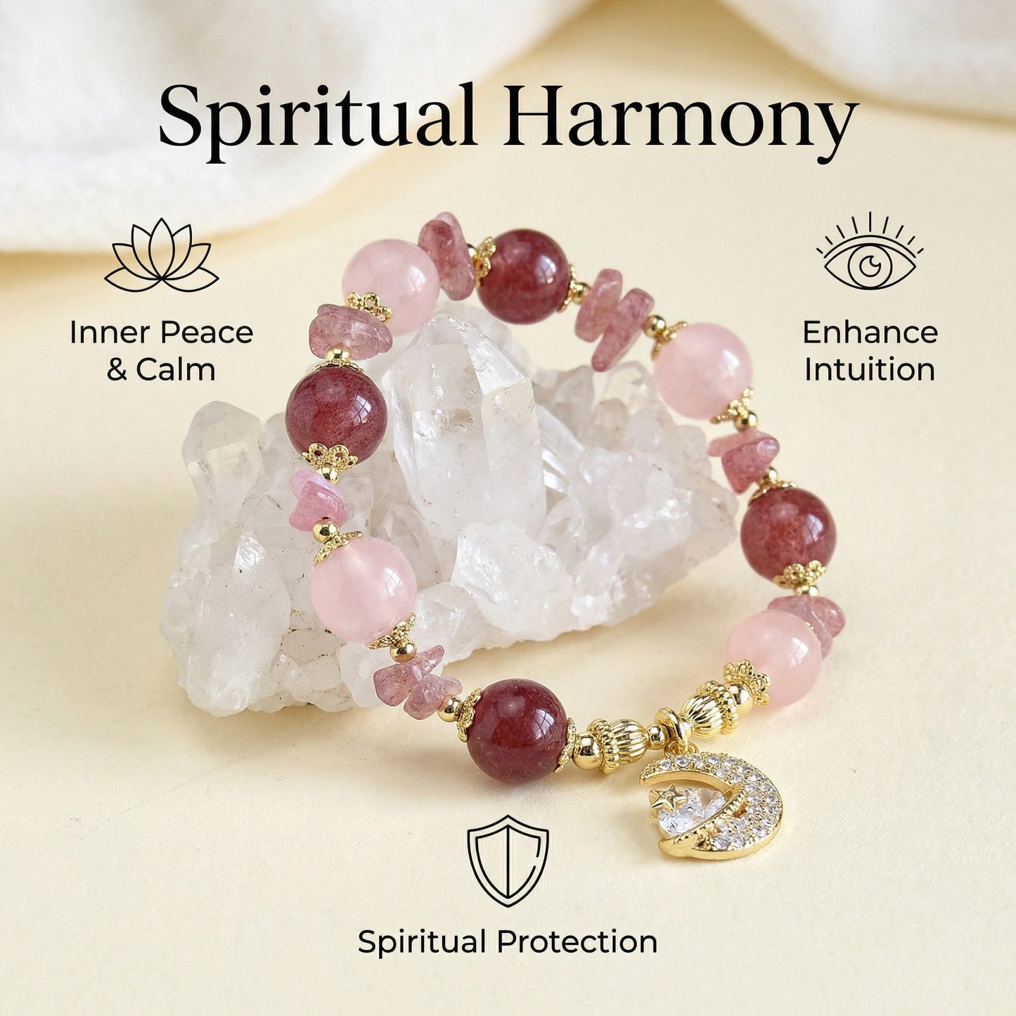 Cosmic Heart Bloom Bracelet - Strawberry Quartz and Rose Quartz to Awaken Love and Attraction