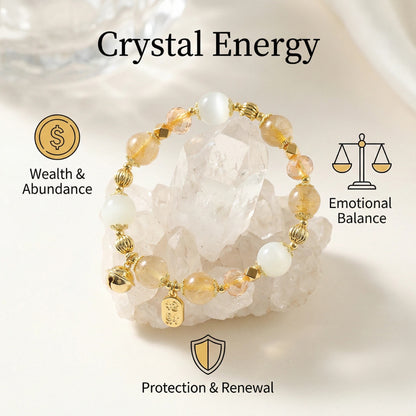 Golden Lunar Prosperity Bracelet - Golden Rutilated Quartz and Moonstone for Wealth and Intuition (8-10mm)