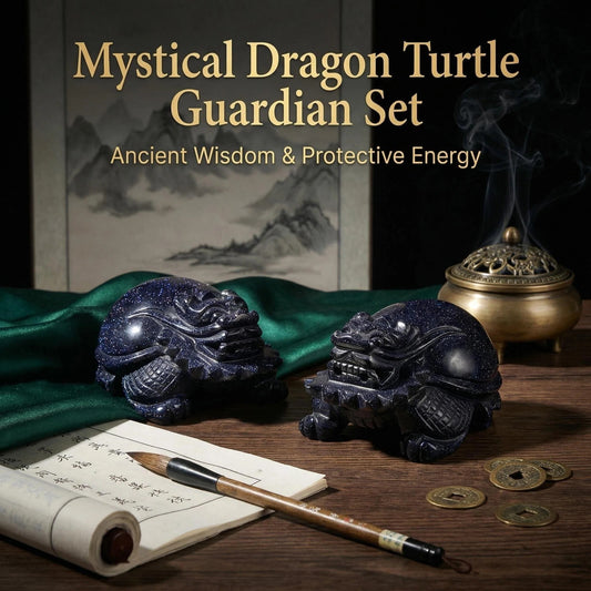Eastern Mythology Series - Blue Sandstone Dragon Turtle Guardian Set