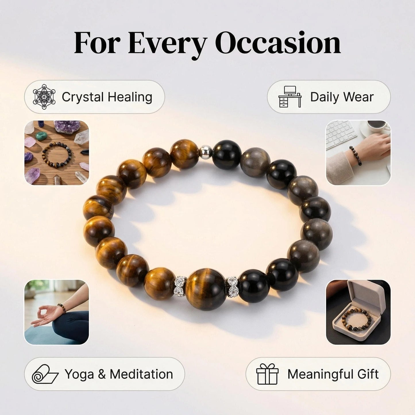 Tiger's Eye and Silver Sheen Obsidian Protection Bracelet