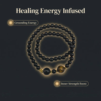 Obsidian x Tiger's Eye x Silver Sheen Obsidian Double-Wrap Protection Bracelet