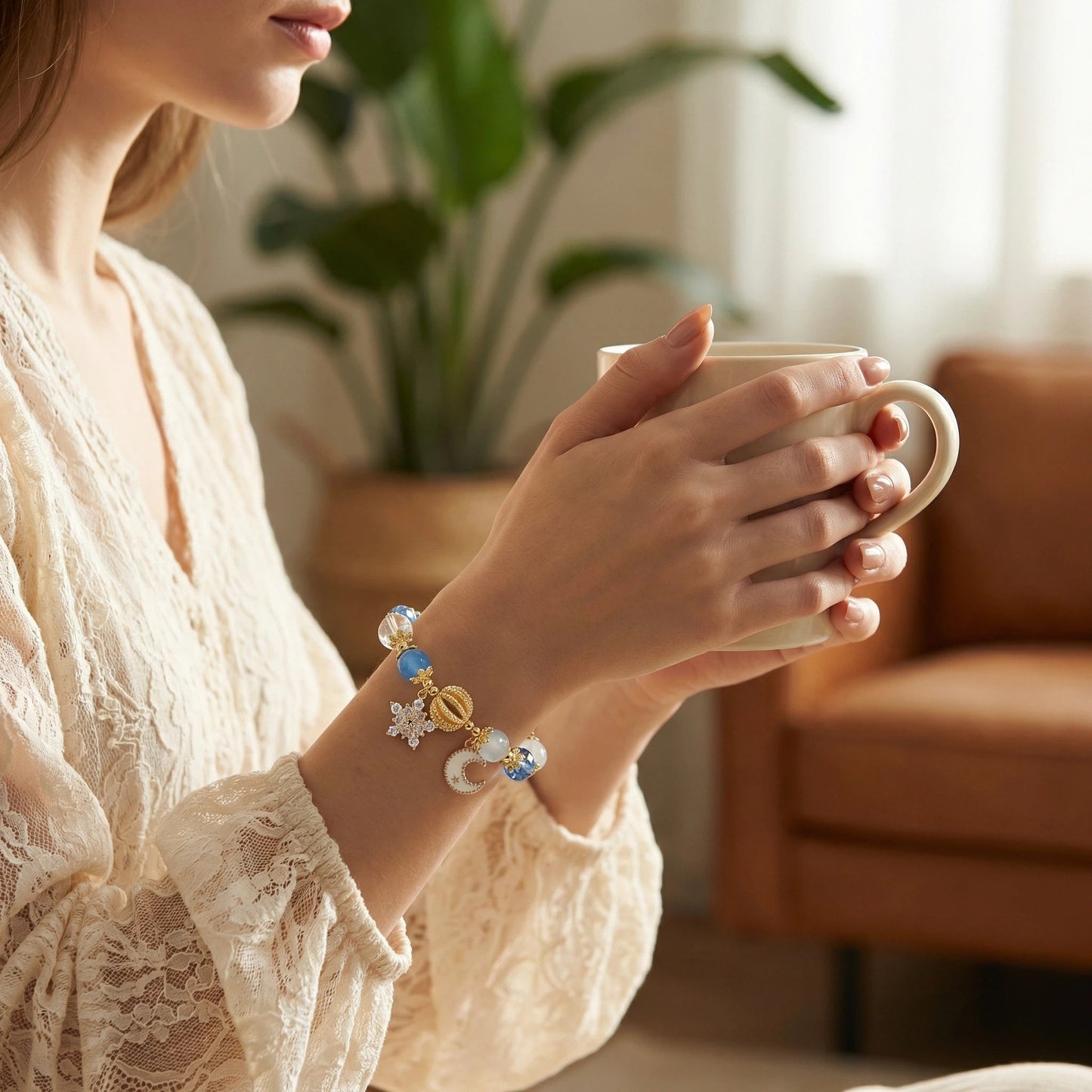 Moonlight Frost Bracelet – Blue crystal, opal, and clear quartz bring tranquility, magic, and winter elegance.