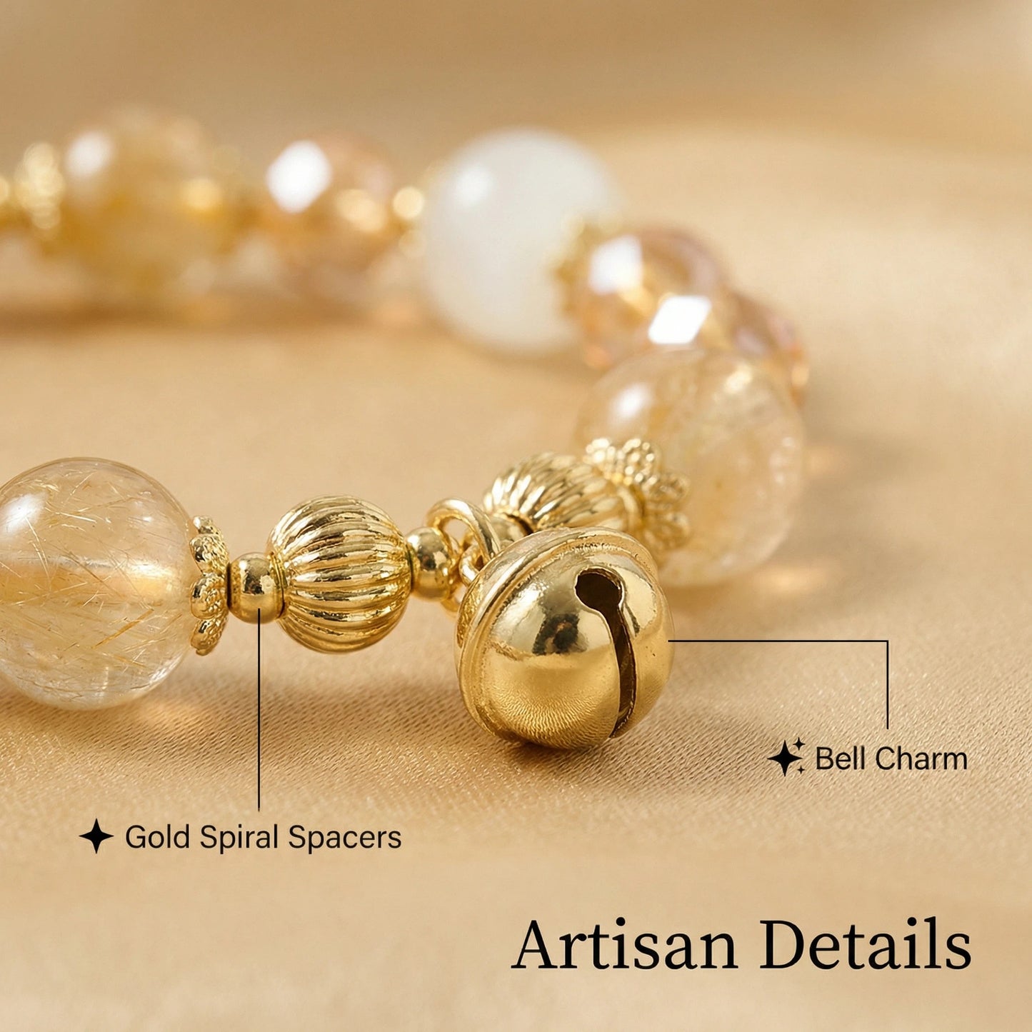 Golden Lunar Prosperity Bracelet - Golden Rutilated Quartz and Moonstone for Wealth and Intuition (8-10mm)