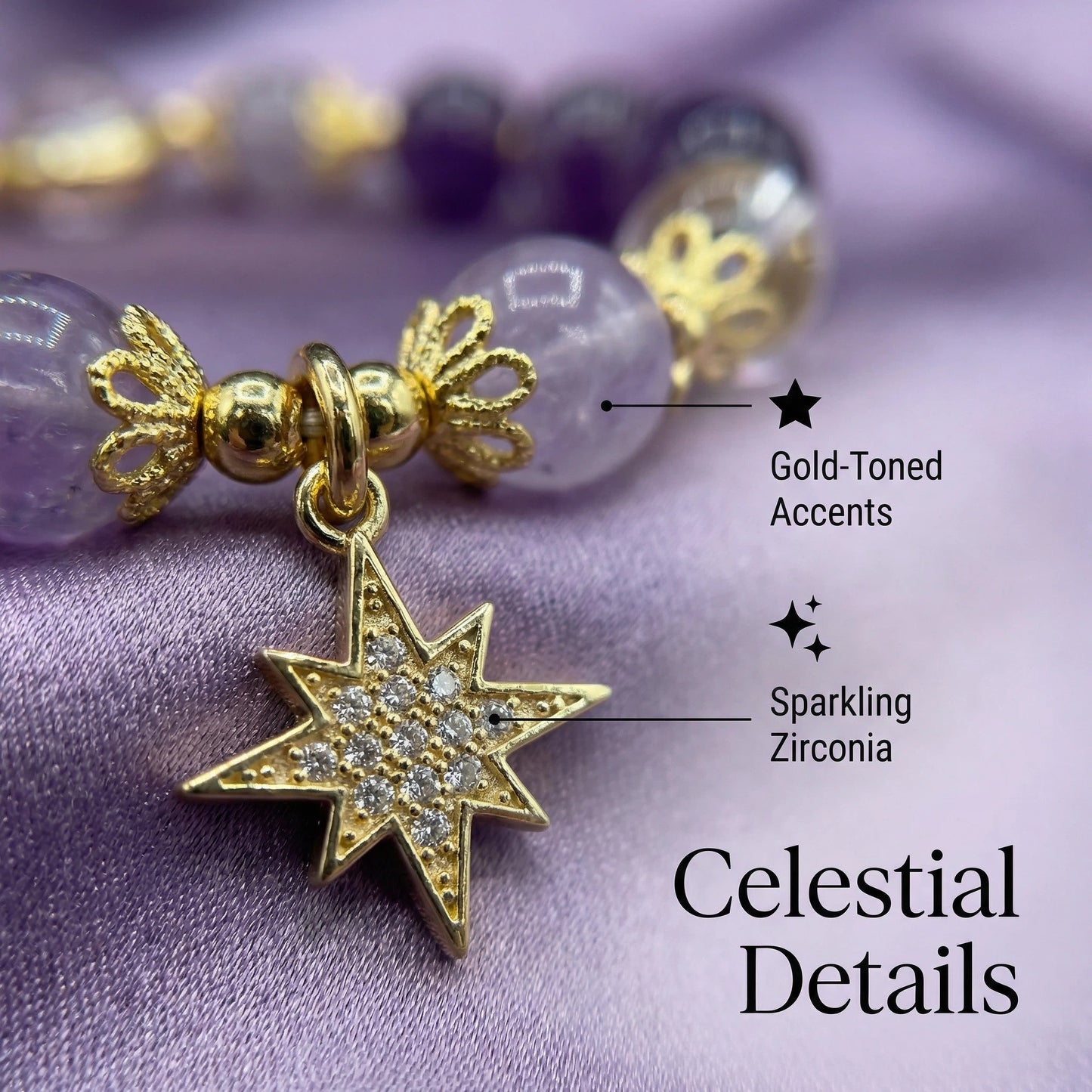 Polaris Wisdom Bracelet - Amethyst and Clear Quartz enhance intuition and clarity.