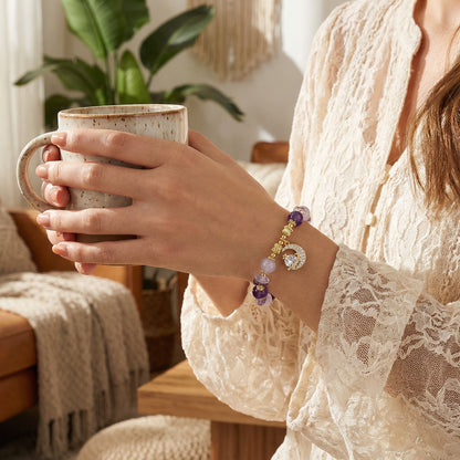 Moonlit Serenity Bracelet 月光靜謐手鍊- 紫水晶與薰衣草紫晶星月吊墜