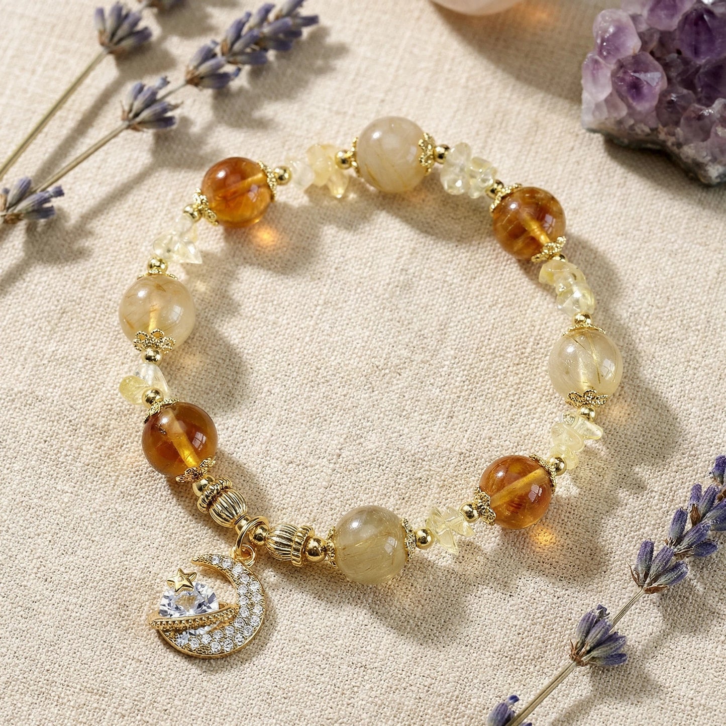 Solar Manifestation Bracelet 太陽顯化手鍊 - 黃水晶與髮晶 招財與成功