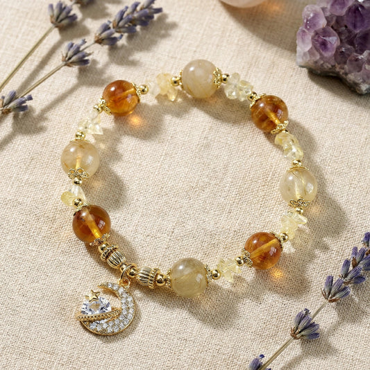 Solar Manifestation Bracelet - Citrine &amp; Rutilated Quartz for Wealth &amp; Success (8-10mm)