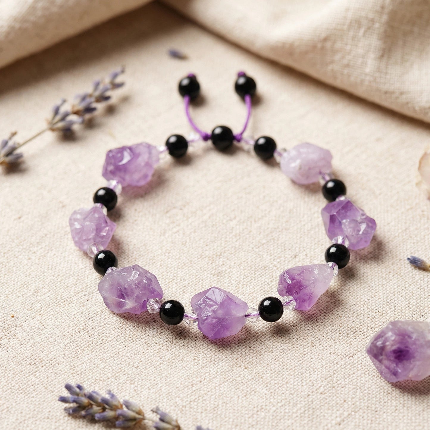 Mystic Veil Bracelet – Raw amethyst brings intuition, stability, and spiritual clarity.