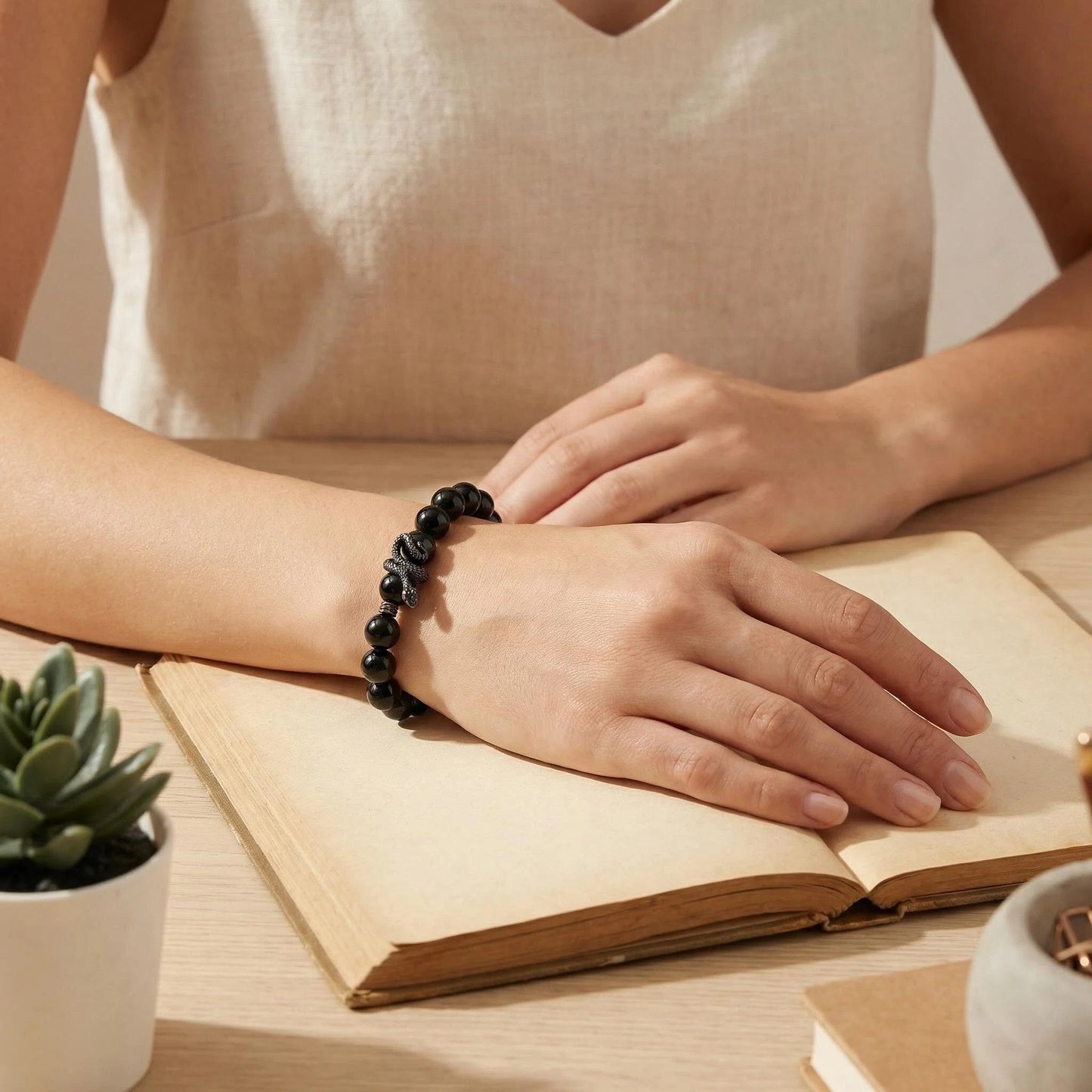 Obsidian Guardian Snake Bracelet