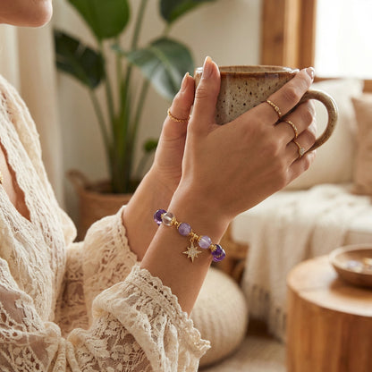 Polaris Wisdom Bracelet - Amethyst and Clear Quartz enhance intuition and clarity.