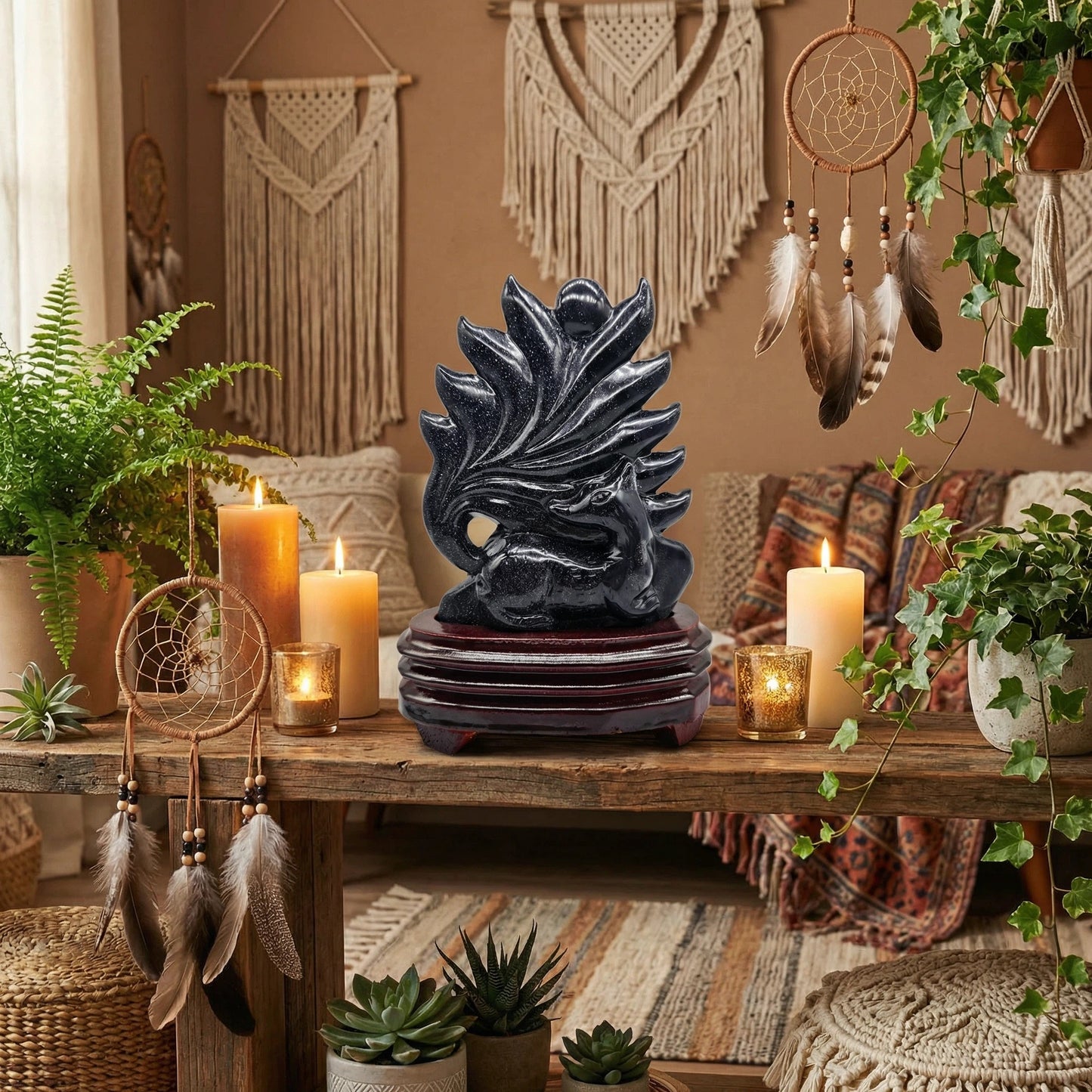 Shadow Spirit Fox – Blue Sandstone Edition Nine-Tailed Fox Guardian Statue - Blue Sandstone Version 🦊