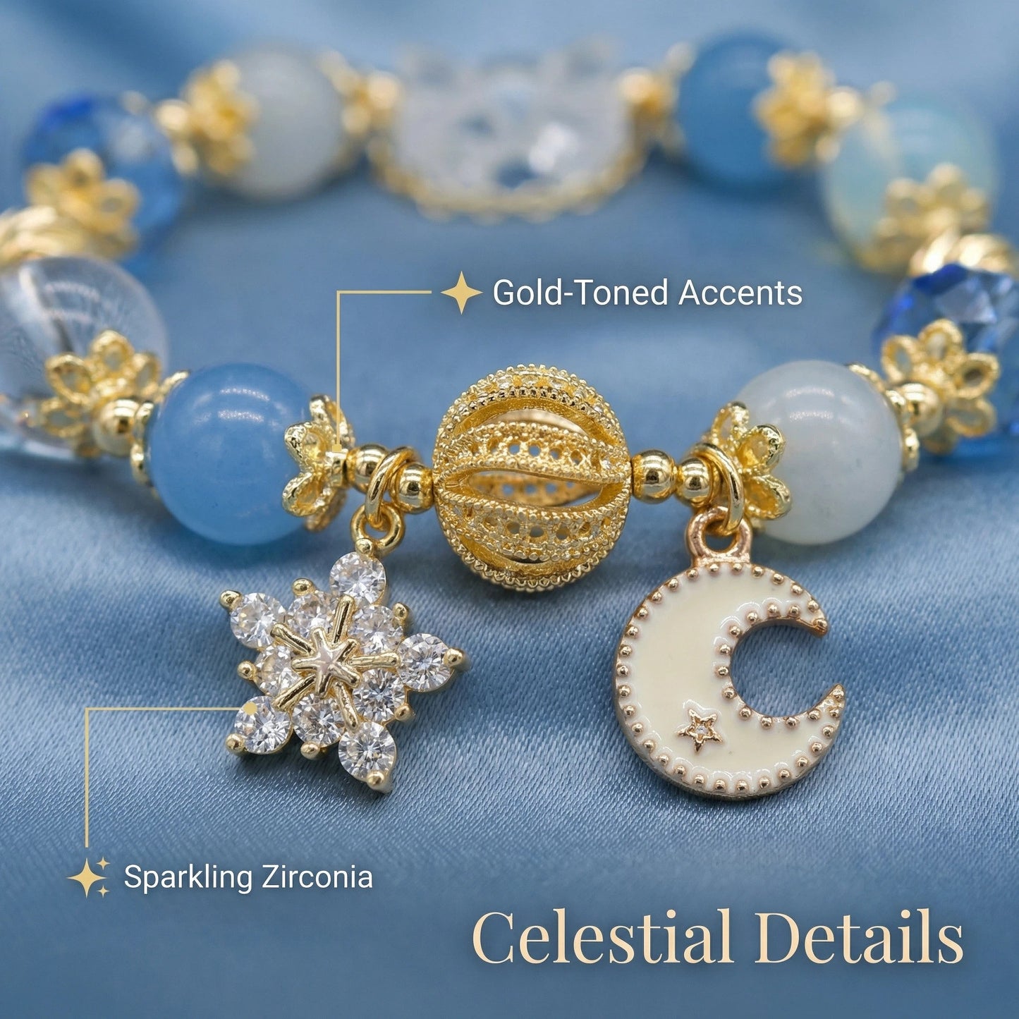 Moonlight Frost Bracelet – Blue crystal, opal, and clear quartz bring tranquility, magic, and winter elegance.