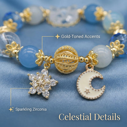 Moonlight Frost Bracelet – Blue crystal, opal, and clear quartz bring tranquility, magic, and winter elegance.
