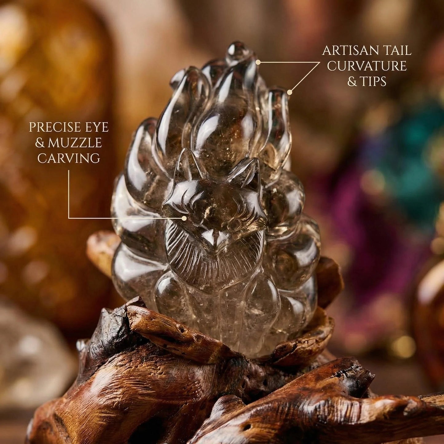 Amber Shadow Fox – Smoky Quartz Edition / Amber Shadow Fox Guardian Statue - Smoky Quartz Edition 🦊