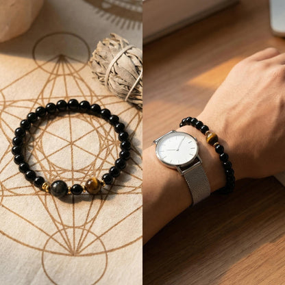 Obsidian x Tiger's Eye x Silver Sheen Obsidian Double-Wrap Protection Bracelet