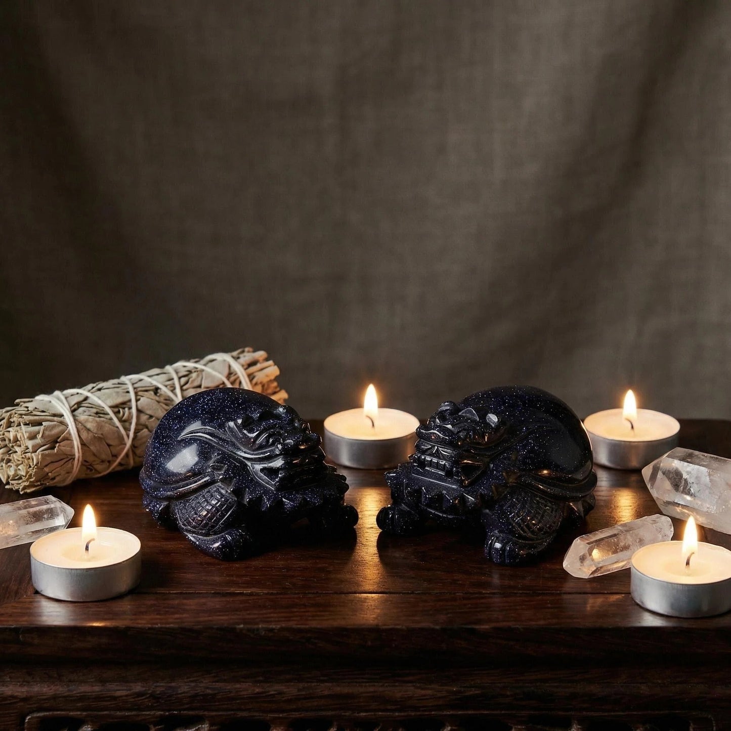 Eastern Mythology Series - Blue Sandstone Dragon Turtle Guardian Set