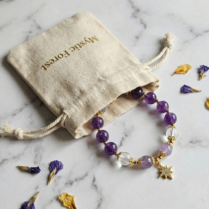 Polaris Wisdom Bracelet - Amethyst and Clear Quartz enhance intuition and clarity.