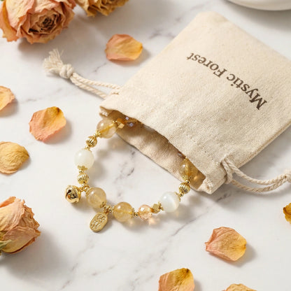 Golden Lunar Prosperity Bracelet - Golden Rutilated Quartz and Moonstone for Wealth and Intuition (8-10mm)