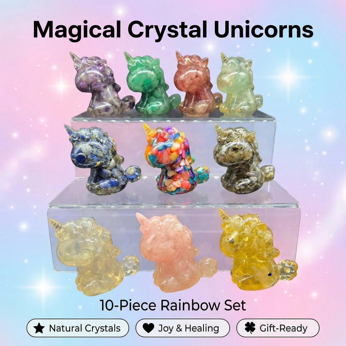 Rainbow Unicorn Crystal Chip Set of 10