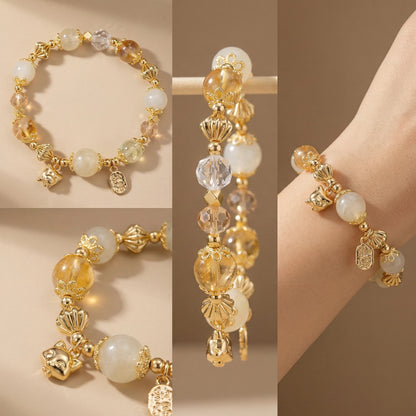 Golden Spirit Bracelet – White jade, white crystal, and amber crystal bring power, wisdom, and radiance.
