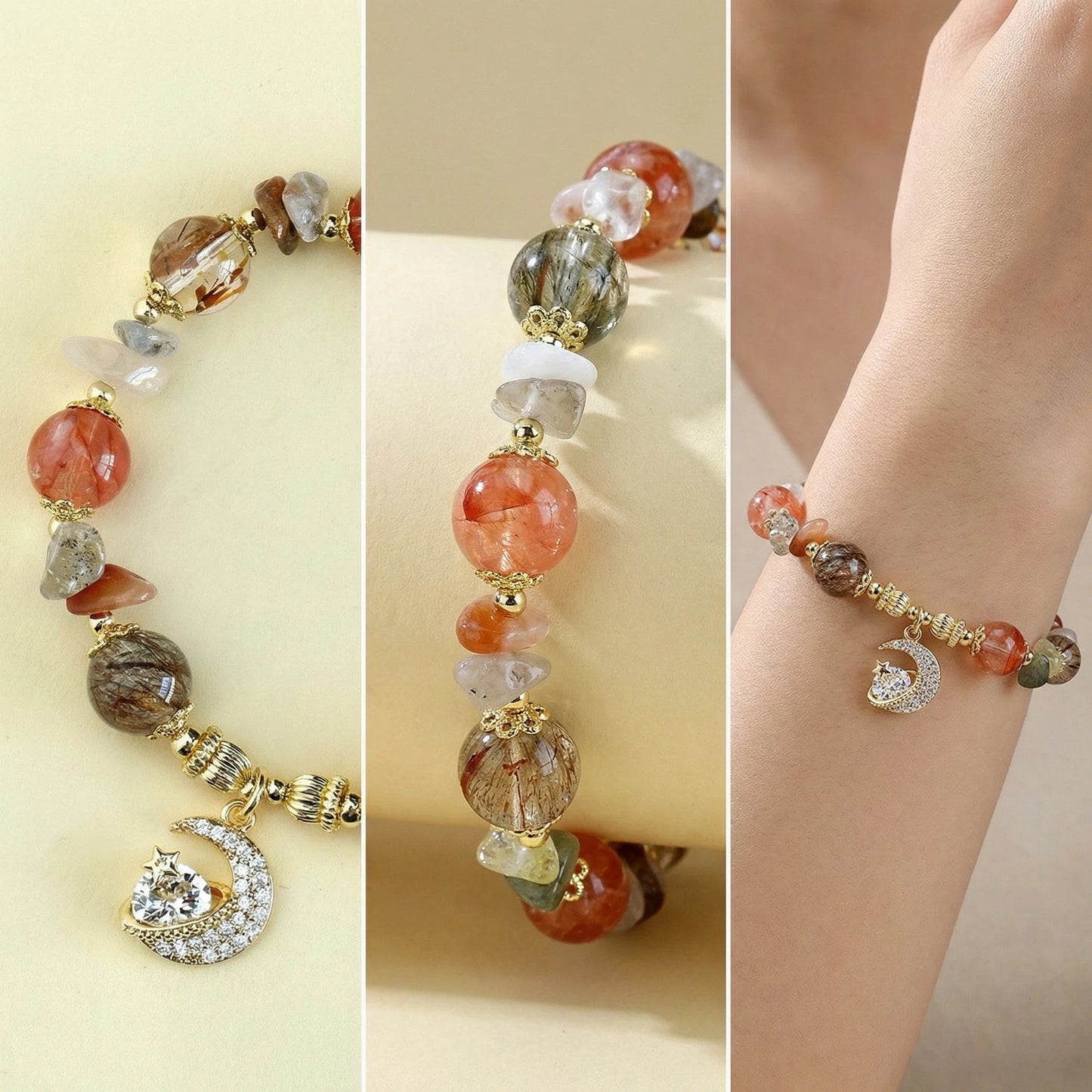Earthfire Vitality Bracelet - A blend of rutilated quartz for grounding and creativity.