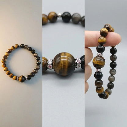 Tiger's Eye and Silver Sheen Obsidian Protection Bracelet