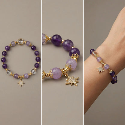 Polaris Wisdom Bracelet - Amethyst and Clear Quartz enhance intuition and clarity.