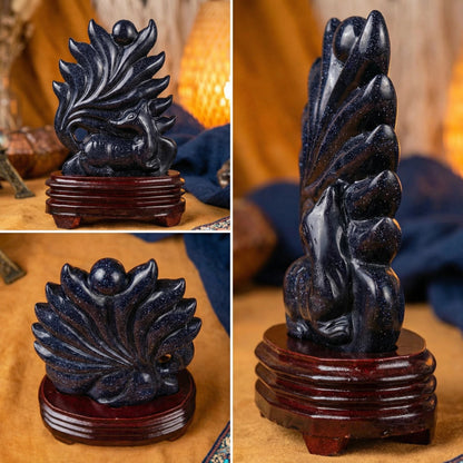 Shadow Spirit Fox – Blue Sandstone Edition Nine-Tailed Fox Guardian Statue - Blue Sandstone Version 🦊