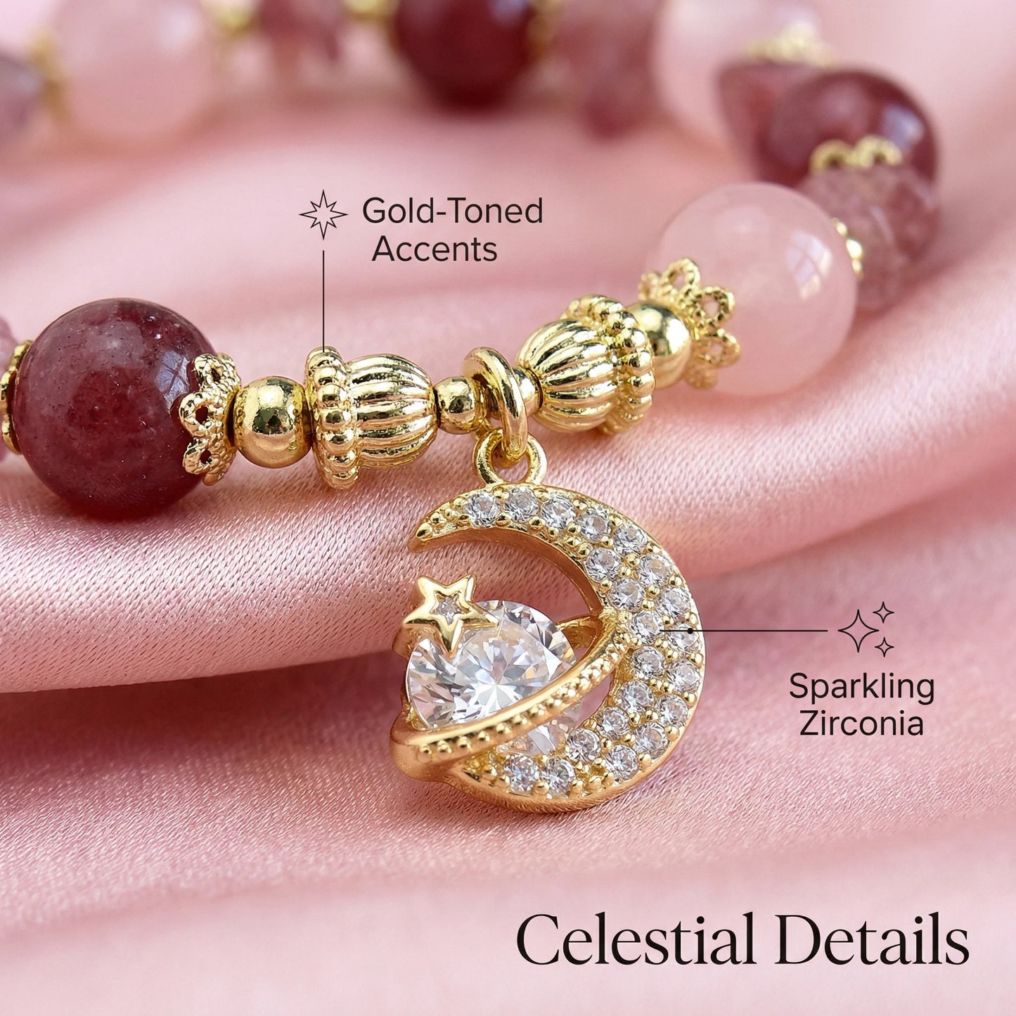 Cosmic Heart Bloom Bracelet - Strawberry Quartz and Rose Quartz to Awaken Love and Attraction