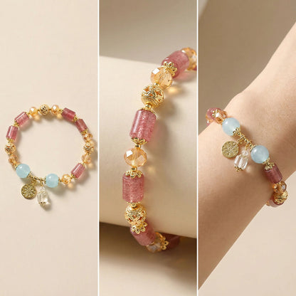 Ocean Blossom Bracelet / Strawberry Quartz and Aquamarine Bracelet: Love, Communication, and Tranquility (8-10mm)