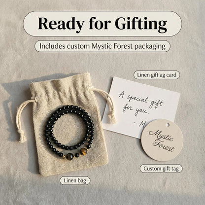 Obsidian x Tiger's Eye x Silver Sheen Obsidian Double-Wrap Protection Bracelet