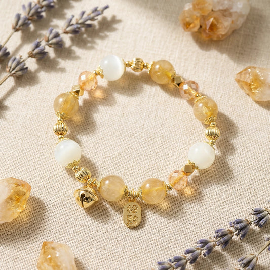 Golden Lunar Prosperity Bracelet - Golden Rutilated Quartz and Moonstone for Wealth and Intuition (8-10mm)