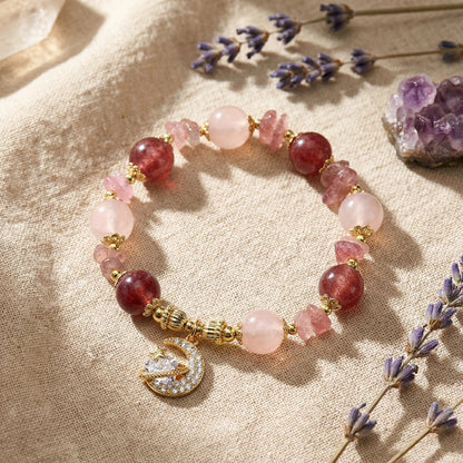 Cosmic Heart Bloom Bracelet - Strawberry Quartz and Rose Quartz to Awaken Love and Attraction