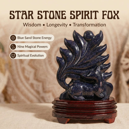 Shadow Spirit Fox – Blue Sandstone Edition Nine-Tailed Fox Guardian Statue - Blue Sandstone Version 🦊